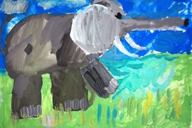 Комаров Тимур, 6 лет, Слон шагает по Земле, б., гуашь, Изостудия Воскресенье, г. Киров