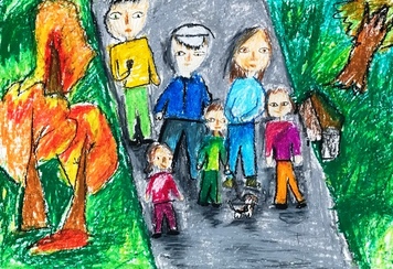 Раевская София, 9 лет, Моя семья на прогулке, б., пастель, г. Волгоград