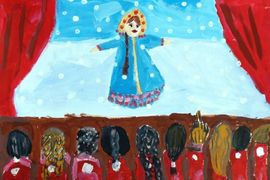Емельянова Мария, 6 лет, Снегурочка поёт, б., гуашь, преп. Горошенко Л.П., г. Николаевск