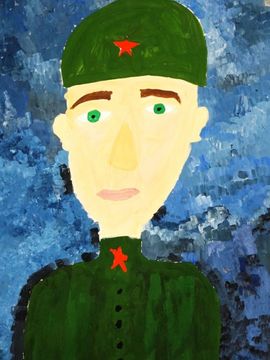 Ли Дарья, 10 лет,  «Фашисты прошли через деревню», б., гуашь, ДХШ, г. Изобильный, Ставропольский кра