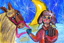 Мелихова Анна, 9 лет, Иллюстрация к стихотворению «Крестьянские дети», б., смеш. тех., преп. Коваль Е.Е.