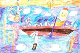Махорина Элина, 8 лет, «Спасение на воде», б., цв. карандаши, преп. Матвеенко И.В.