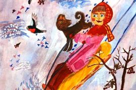 Глиюн Дарья, 9 лет, Иллюстрация к произведению «Саша», б., акварель, препе. Стародубцева Е.В.