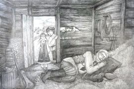 Сухотина Любовь, 13 лет, «Крестьянские дети. Сон», б., карандаш, преп. Гурова Н.В.