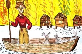 Шкуратова Ольга, 9 лет, «Дед Мазай и зайцы», б., смеш. тех., преп. Ковешникова Т.В.