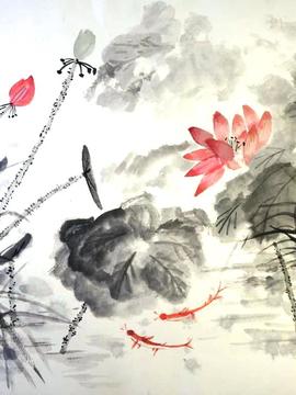 Ван Шэнцзиэ, 13 лет, «Цветок лотоса», б., тушь, «Средняя школа №1», г. Цюйцзин, Китай. 