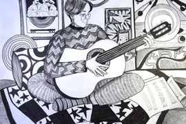 Ерзикова Ксения, 13 лет, «Учусь играть на гитаре», б., смеш. тех., ДХШ №3, г. Пенза. 