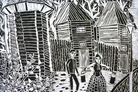 Пронина Аделина, 11 лет, «По воду», б., линогравюра, ДШИ, с. Лузино, Омская обл.
