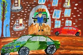 Блинков Роман, 8 лет, «Машины мчатся по городу», б., гуашь,  ВОДХГ, г. Волгоград