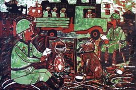 Алдыгебченко Ульяна, 13 лет, «После боя», б., граттаж, ДШИ, с. Лузиновв, Омская обл.