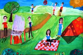 Гулиева Амалия, 10 лет, Моя семья на пикнике, б., гуашь, ДШИ №11, г. Ульяновск