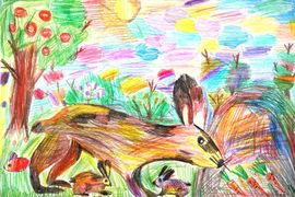 Гасс Виолетта, 9 лет, Кролики на прогулке, б., цв. карандаши, ДХШ им. С.Д. Эрьзя, г. Новороссийск