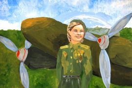 Алифанова Анастасия, 11 лет, Лётчица, гвардии капитан Мария Долина, б., гуашь, г. Невинномысск